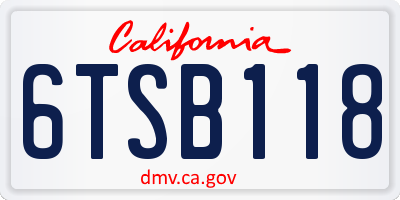 CA license plate 6TSB118