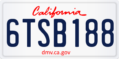 CA license plate 6TSB188