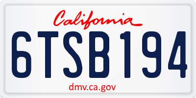 CA license plate 6TSB194