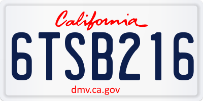 CA license plate 6TSB216