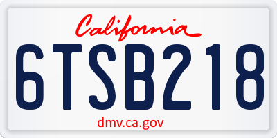 CA license plate 6TSB218