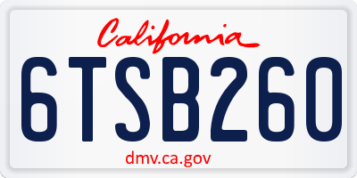 CA license plate 6TSB260