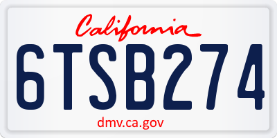 CA license plate 6TSB274