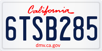 CA license plate 6TSB285
