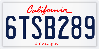 CA license plate 6TSB289