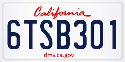 CA license plate 6TSB301