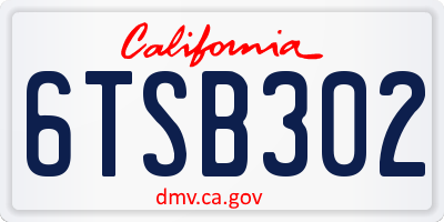 CA license plate 6TSB302