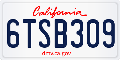 CA license plate 6TSB309