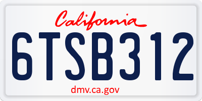 CA license plate 6TSB312