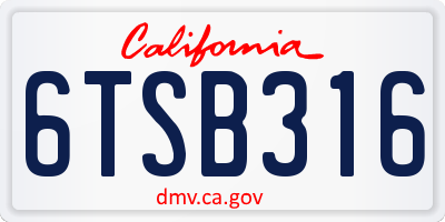 CA license plate 6TSB316