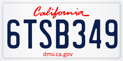 CA license plate 6TSB349