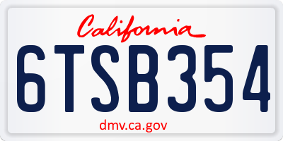 CA license plate 6TSB354