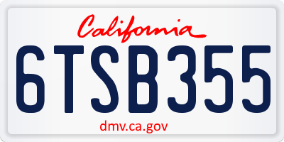 CA license plate 6TSB355