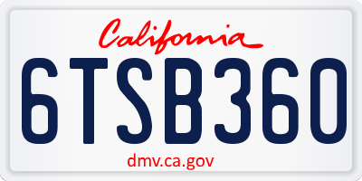 CA license plate 6TSB360