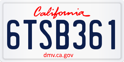 CA license plate 6TSB361