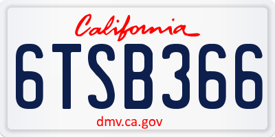 CA license plate 6TSB366