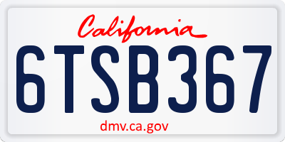 CA license plate 6TSB367
