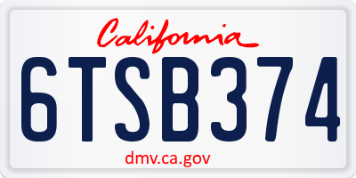 CA license plate 6TSB374