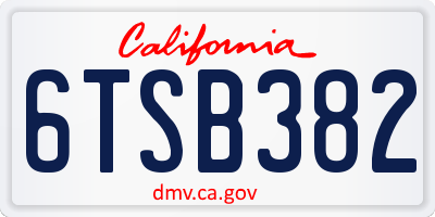 CA license plate 6TSB382
