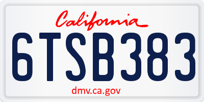 CA license plate 6TSB383