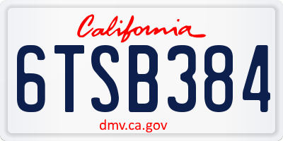 CA license plate 6TSB384