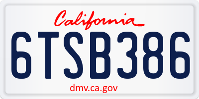 CA license plate 6TSB386