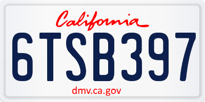 CA license plate 6TSB397