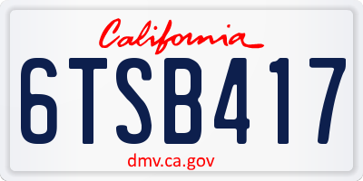 CA license plate 6TSB417