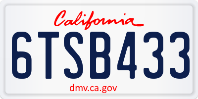 CA license plate 6TSB433