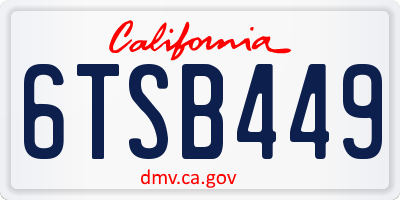 CA license plate 6TSB449