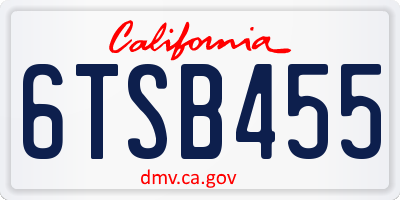 CA license plate 6TSB455