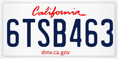 CA license plate 6TSB463