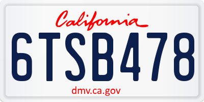 CA license plate 6TSB478