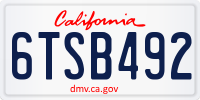 CA license plate 6TSB492