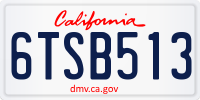 CA license plate 6TSB513