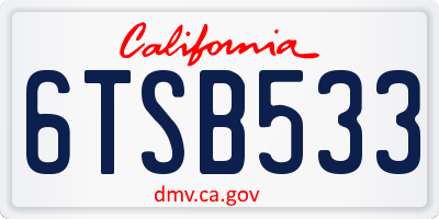 CA license plate 6TSB533