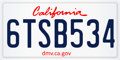 CA license plate 6TSB534