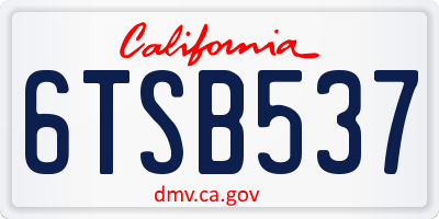 CA license plate 6TSB537