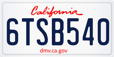CA license plate 6TSB540
