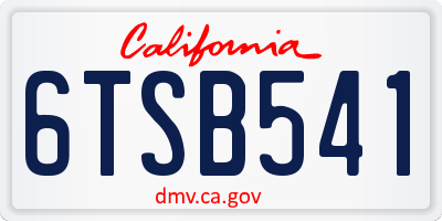 CA license plate 6TSB541