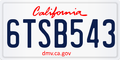CA license plate 6TSB543