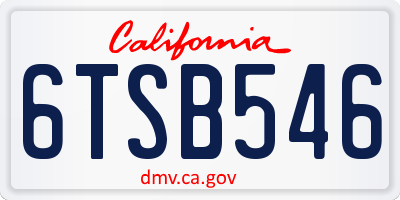 CA license plate 6TSB546