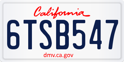 CA license plate 6TSB547