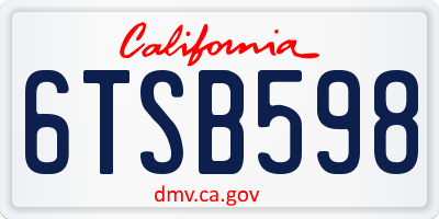 CA license plate 6TSB598