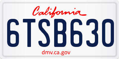 CA license plate 6TSB630