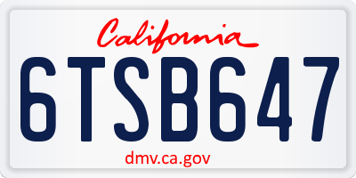 CA license plate 6TSB647