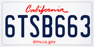 CA license plate 6TSB663