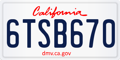 CA license plate 6TSB670