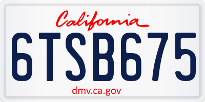 CA license plate 6TSB675