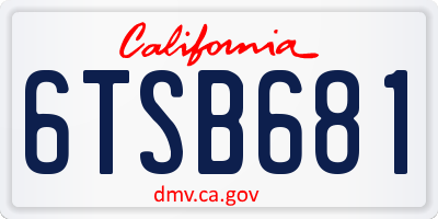 CA license plate 6TSB681